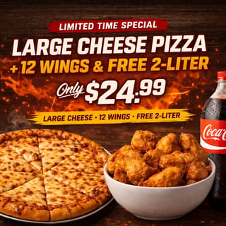 Large Ch Pizza + Side wings or fingers + 2 LT Soda